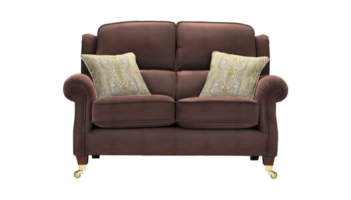 Parker Knoll Henley 2 Seater Sofa in Dallas Dark Brown Leather with Nouveau Caramel Scatters and Mahogany Legs